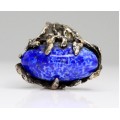 inel modernist " Bijoux D'art ", din bronz argintat. lapis lazuli. Danemarca anii '60